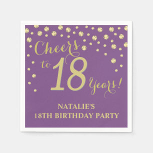 Serviette En Papier 18e anniversaire de fête violet et diamant d'or Na