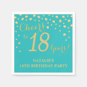 Serviette En Papier 18e anniversaire de la fête Turquoise et de l'or 