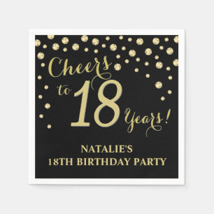 Serviette En Papier 18e anniversaire du Black and Gold Diamond Napkin
