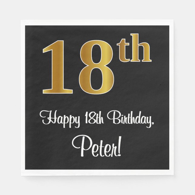 Serviette En Papier 18e anniversaire ~ Elégant Luxueux Faux Gold Look  (Devant)