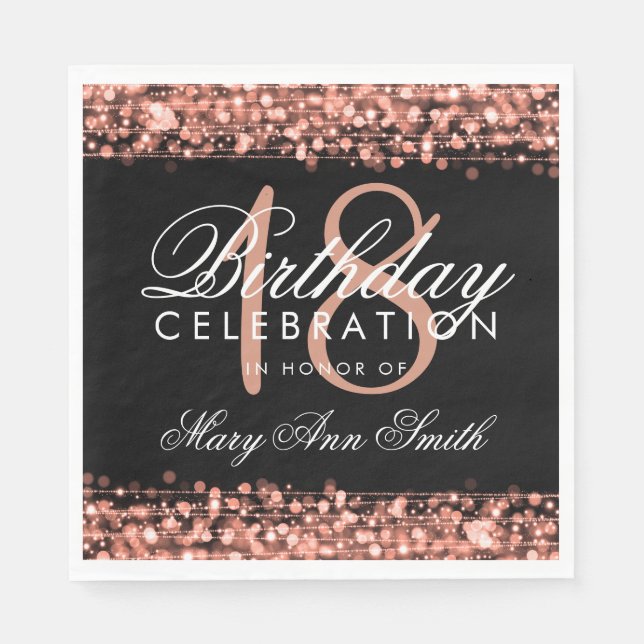 Serviette En Papier 18e anniversaire Elegant Party Sparkles Rose Gold (Devant)