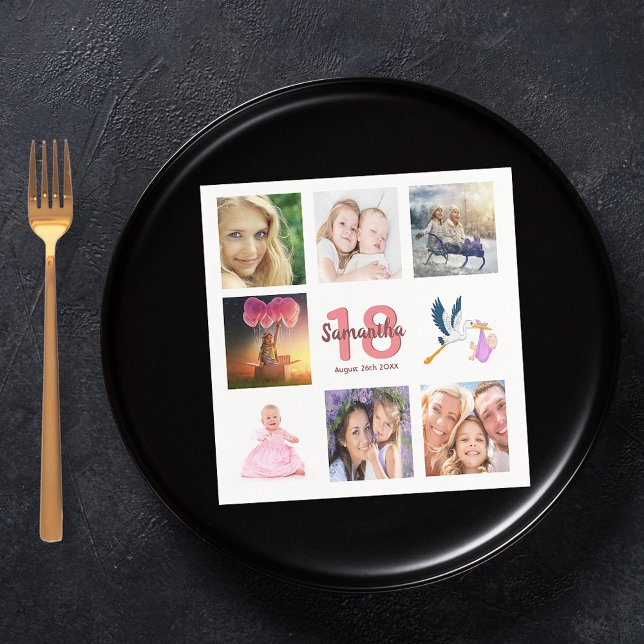 Serviette En Papier 18e anniversaire fête photo collage (Créateur téléchargé)