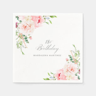 Serviette En Papier 18e anniversaire fête rose Floral Custom Cocktail