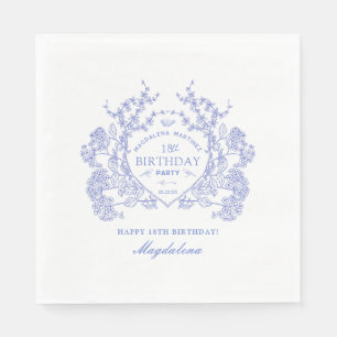 Serviette En Papier 18e anniversaire Français Blue Floral Crest Custom