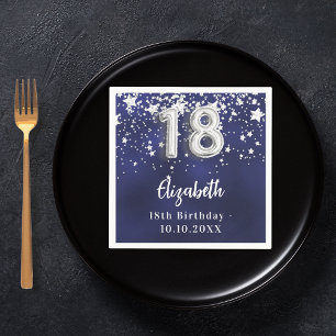 Serviette En Papier 18e anniversaire marine bleu argent étoiles
