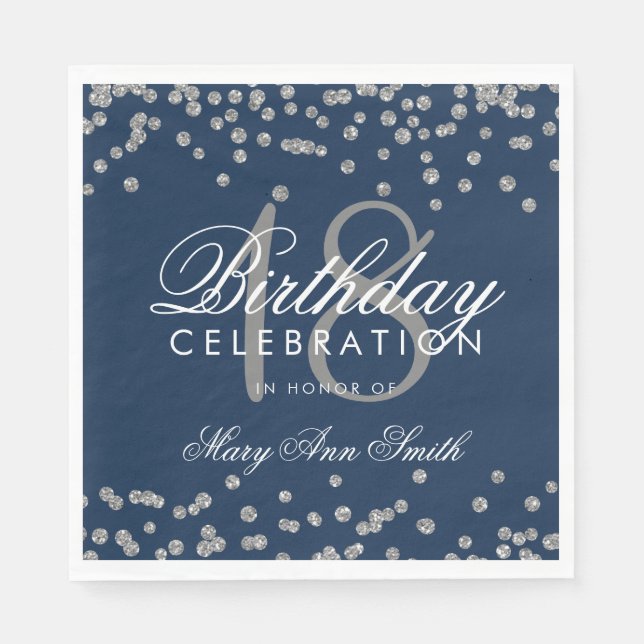 Serviette En Papier 18e anniversaire Parties scintillant d'argent Conf (Devant)