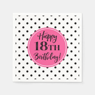 Serviette En Papier 18e anniversaire Pink Black White Dots serviettes