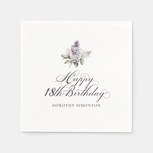 Serviette En Papier 18e anniversaire Purple Lilac Spring Flower Cockta (Devant)