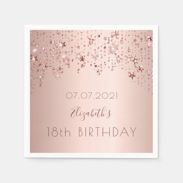 Serviette En Papier 18e anniversaire rose or étoiles rose (Devant)
