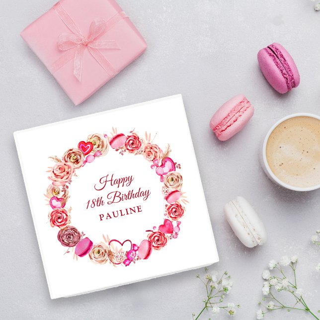 Serviette En Papier 18e anniversaire Rose Rose Coeur Tourbillonnant Sa (Créateur téléchargé)