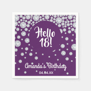 Serviette En Papier 18e anniversaire violet bonjour 18 diamants nom