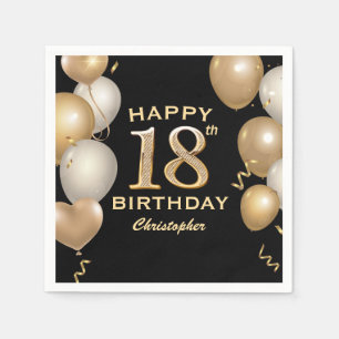 Serviette En Papier 18e fête d'anniversaire Ballons noirs et or