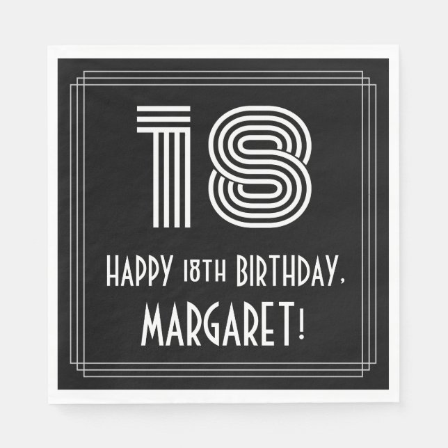 Serviette En Papier 18ème anniversaire : Art Déco Inspiré Look "18" +  (Devant)