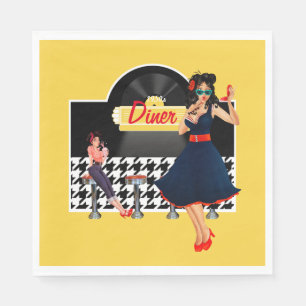 Serviette En Papier 1950 à damiers jaune noir et blanc