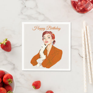 Serviette En Papier 1950 Femme Vintage Gants blancs Joyeux anniversair