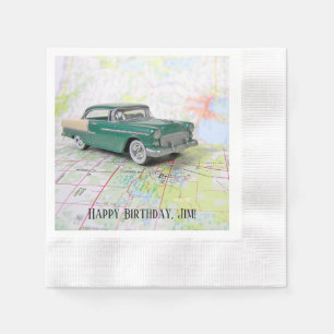 Serviette En Papier 1955 : Une voiture sur une carte routière