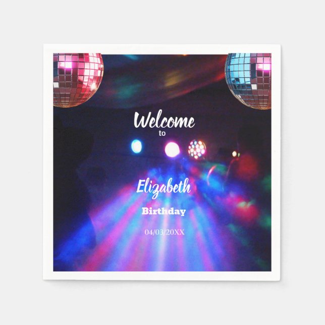 Serviette En Papier 1985 Disco Ball 40th Birthday Party Invitation (Devant)