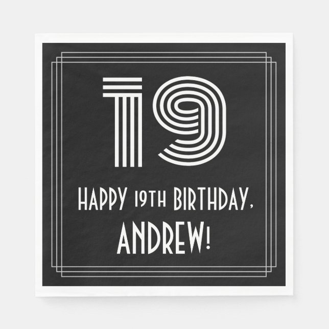 Serviette En Papier 19e anniversaire : Art Déco Inspiré Look "19" + No (Devant)