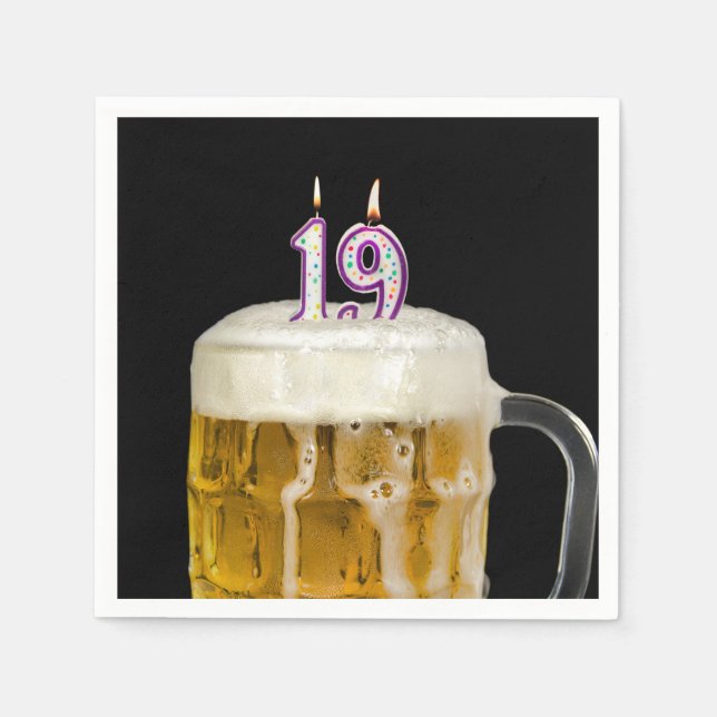 Serviette En Papier 19e anniversaire Bière sur noir (Devant)