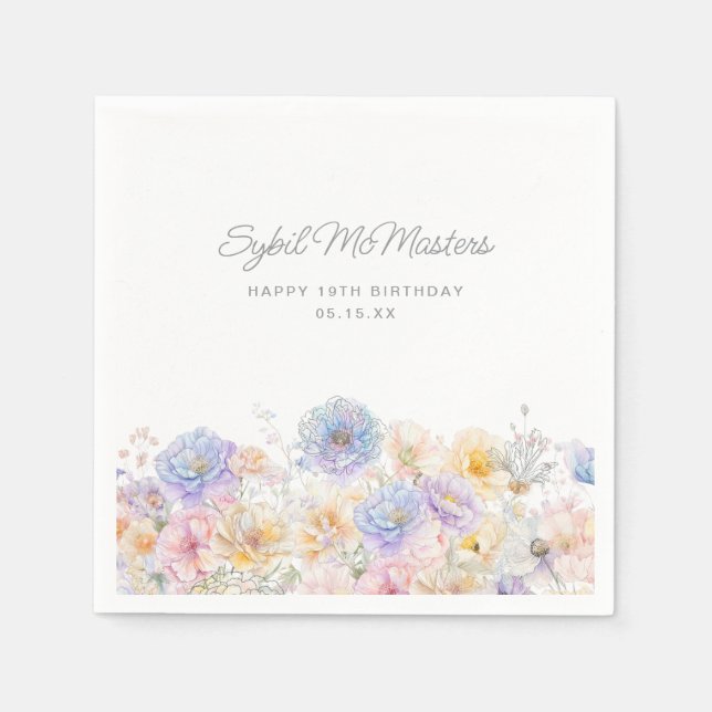 Serviette En Papier 19e anniversaire de fête aquarelle Floral Custom (Devant)