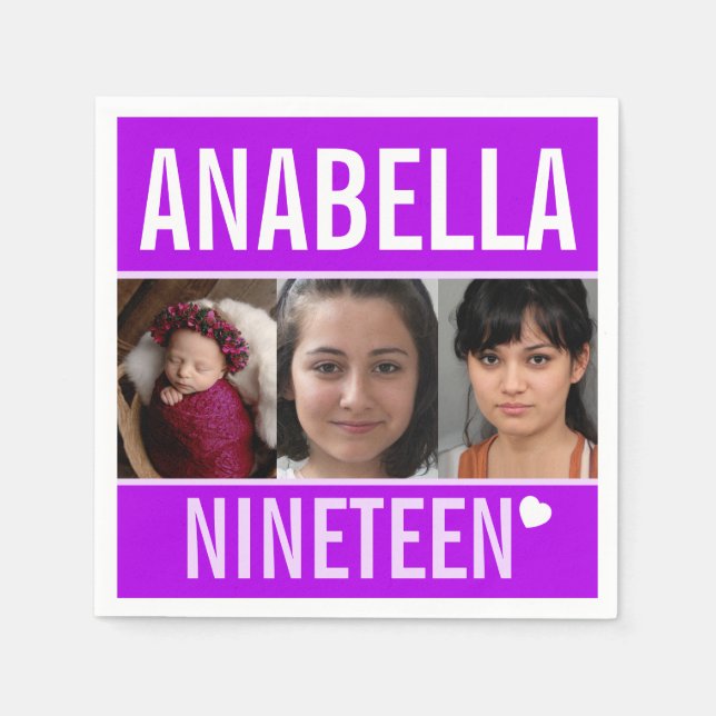 Serviette En Papier 19e anniversaire fête événement personnalisé photo (Devant)