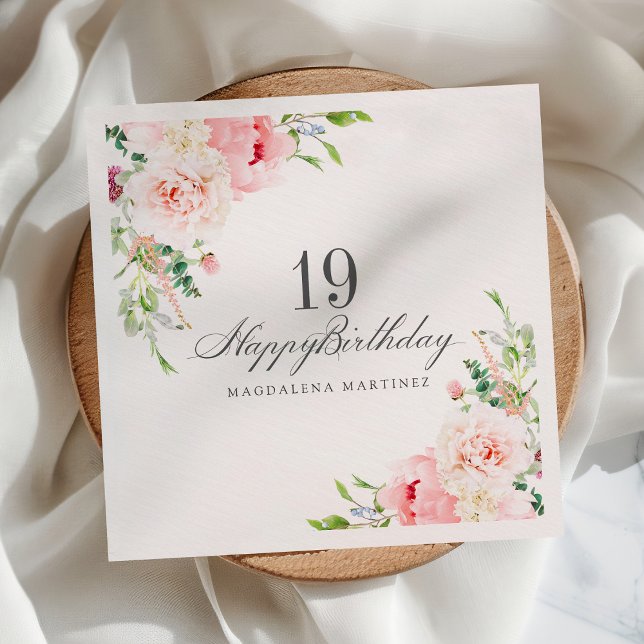 Serviette En Papier 19e anniversaire Fournitures de fête rose Floral s (Créateur téléchargé)