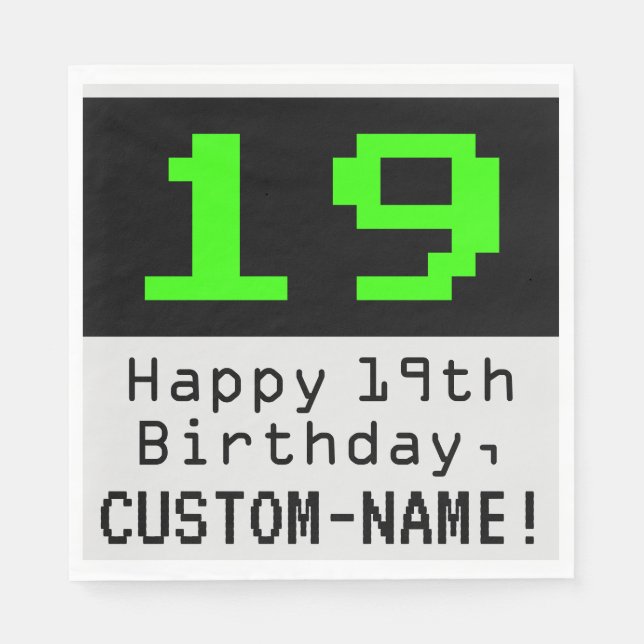 Serviette En Papier 19e anniversaire - Nerdy / Geeky Style "19" & Nom (Devant)