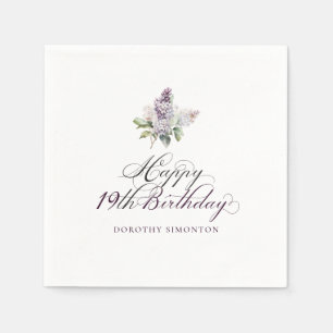 Serviette En Papier 19e anniversaire Purple Lilac Spring Flower Cockta
