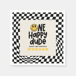 Serviette En Papier 1anniversaire sourire visage rétro noir blanc supe