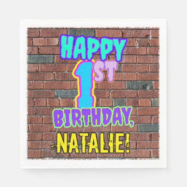 Serviette En Papier 1er anniversaire ~ Amusant, Graffiti urbain inspir (Devant)