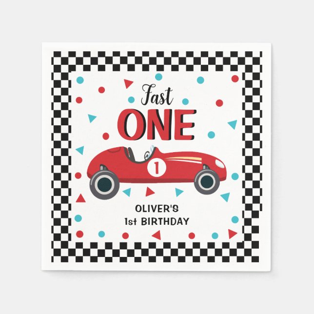 Serviette En Papier 1er anniversaire Boy's Red Racing Car Party (Devant)