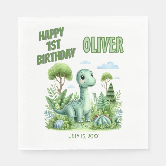 Serviette En Papier 1er anniversaire de bébé dinosaure (Devant)