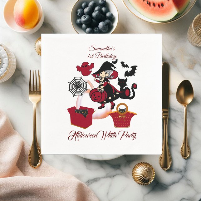 Serviette En Papier 1er anniversaire Éffrayant sorcière fête Halloween (1st Birthday Spooky Witch Party Halloween Cat Cute Napkins)