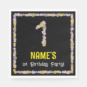 Serviette En Papier 1er anniversaire : Floral Flowers Numéro, Nom pers