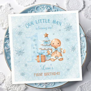 Serviette En Papier 1er anniversaire Gingerbread Man Boy Blue Christma