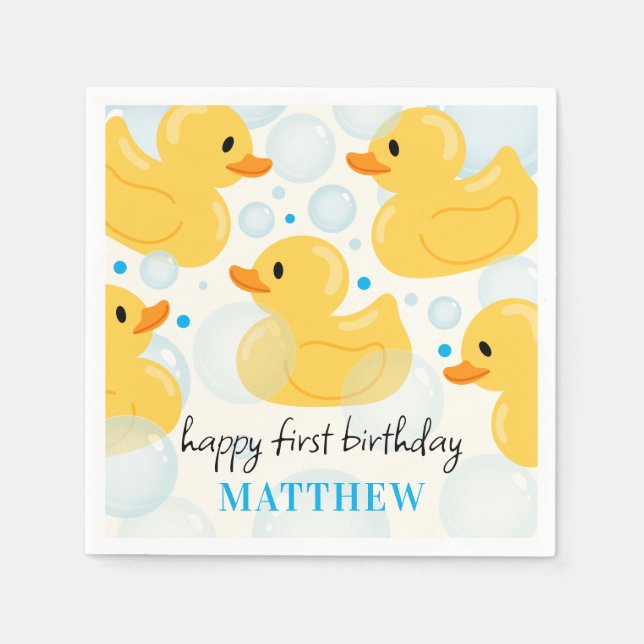 Serviette En Papier 1er anniversaire Lucky Duck Boy's Blue Party (Devant)