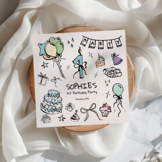 Serviette En Papier 1er anniversaire main tirée (Créateur téléchargé)