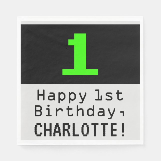 Serviette En Papier 1er anniversaire - Nerdy / Geeky Style "1" & Nom (Devant)