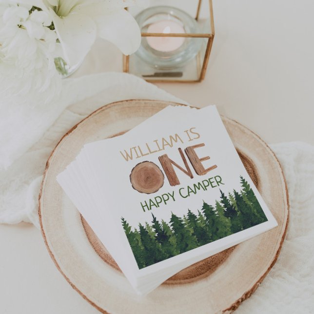 Serviette En Papier 1er Anniversaire Nom Rustic One Happy Camper (Créateur téléchargé)