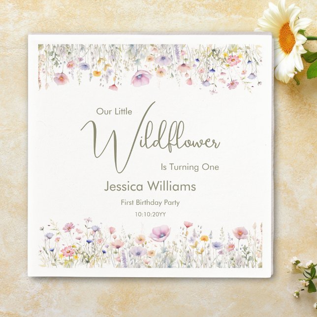 Serviette En Papier 1er anniversaire Notre petit Fleur sauvage qui tou (Créateur téléchargé)