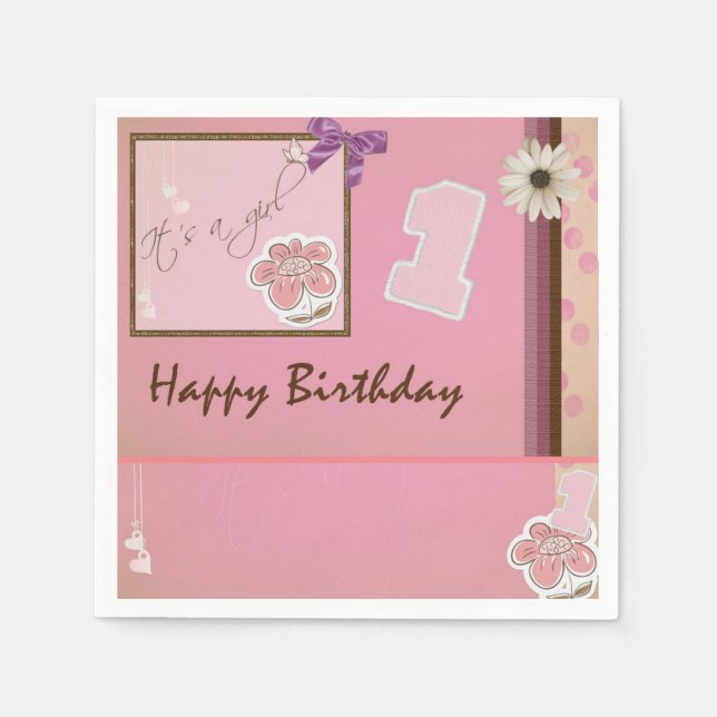 Serviette En Papier 1er Anniversaire Petit Papier de Fille Napkin (Devant)
