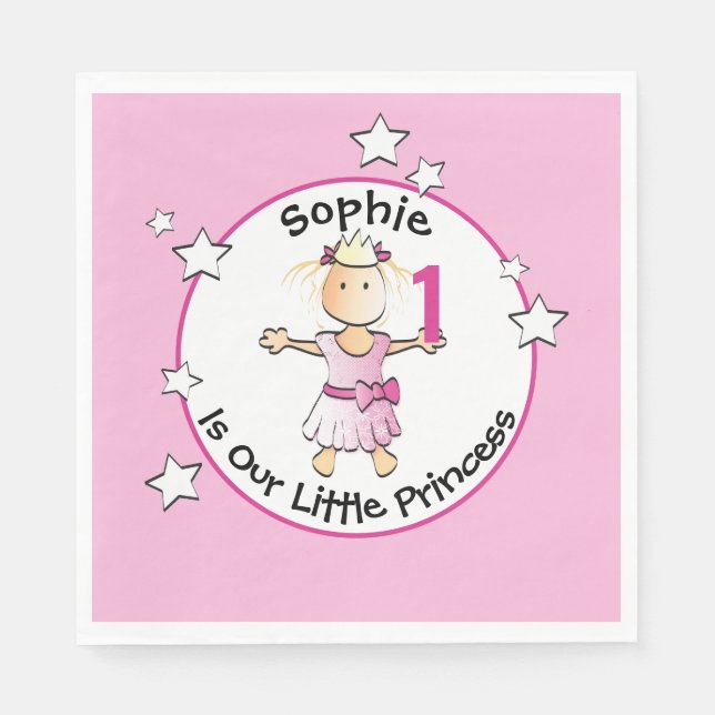 Serviette En Papier 1er anniversaire Pink Princess Cartoon personnalis (Devant)
