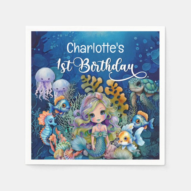 Serviette En Papier 1er anniversaire sirène (Devant)