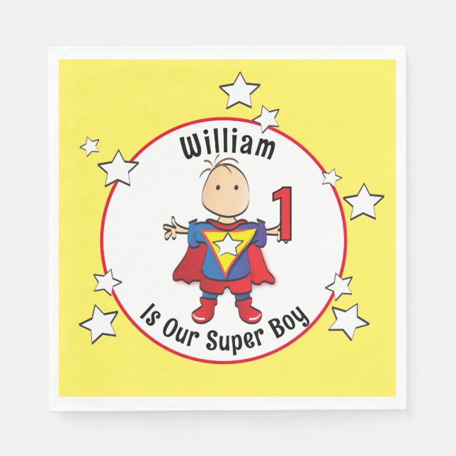 Serviette En Papier 1er anniversaire Super Boy Cartoon Party Napkin (Devant)