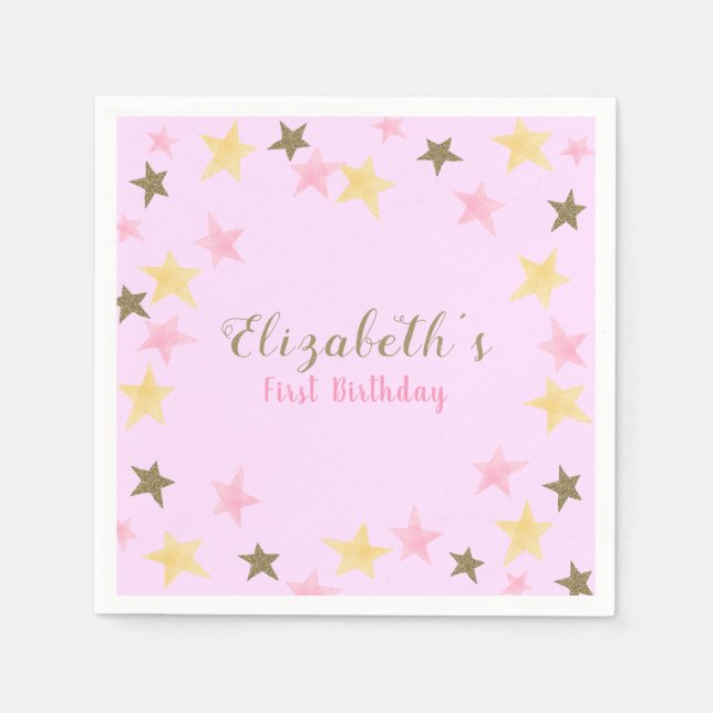 Serviette En Papier 1er anniversaire Twinkle Little Star Rose Girl (Devant)