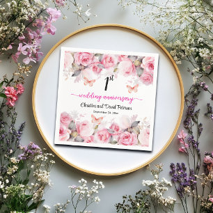 Serviette En Papier 1er Mariage papier Anniversaire Roses Blush