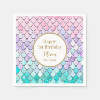 Serviette En Papier 1ère Sirène Fête Anniversaire Fille Mignonne Date 
