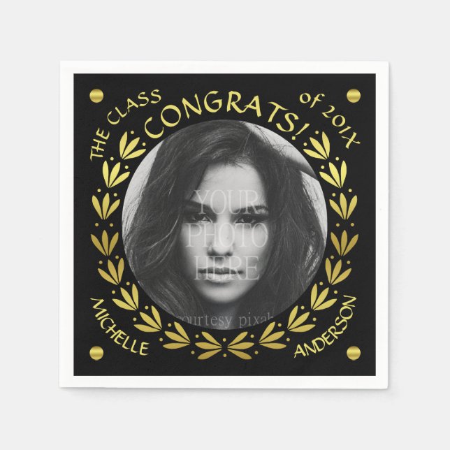Serviette En Papier 2023 Graduation Party Gold Black Laurel Wreath (Devant)
