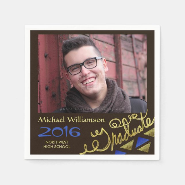 Serviette En Papier 2023 Graduation Party Photo Gold Foil Typographie (Devant)