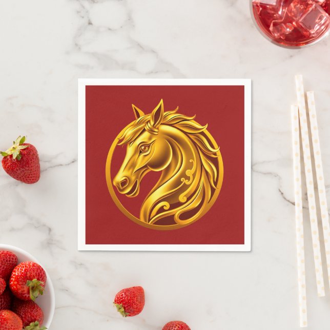 Serviette En Papier 2026 Chinese New Years- Gold Horse (En situation)